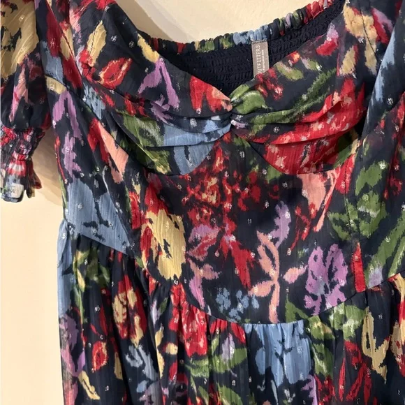 Urban Outfitters Navy Floral Off or on -the-Shoulder Mini Dress - Picture 5 of 6